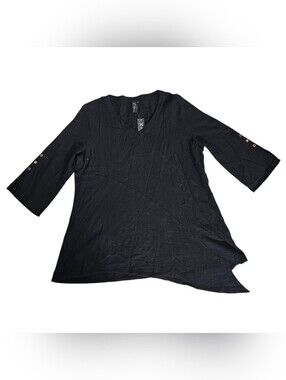 Focus Casual Life Black V-Neck 3/4 Sleeve Women's Top
